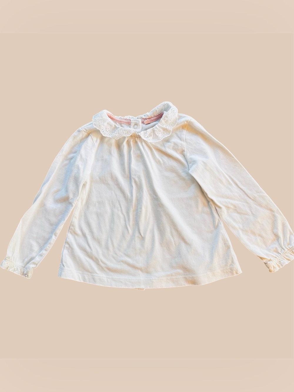 Mini Boden White Long Sleeve Top with Lace Peter Pan Collar